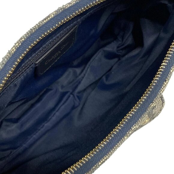 Auth DIOR/ChristianDior Double Saddle Bag - Cream Black Navy Jacquard Leather - Picture 10 of 16